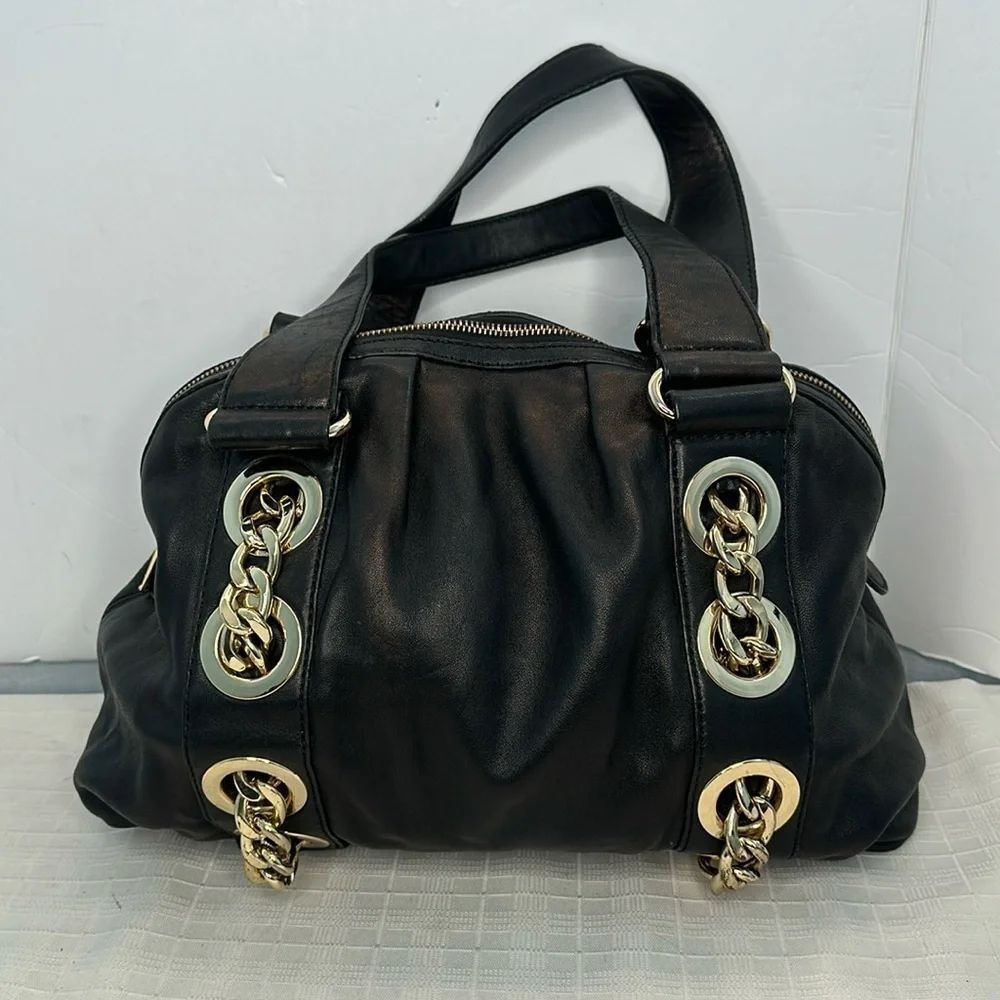 Michael Kors Black Leather Pebbled Gold Chain Shoulder Bag